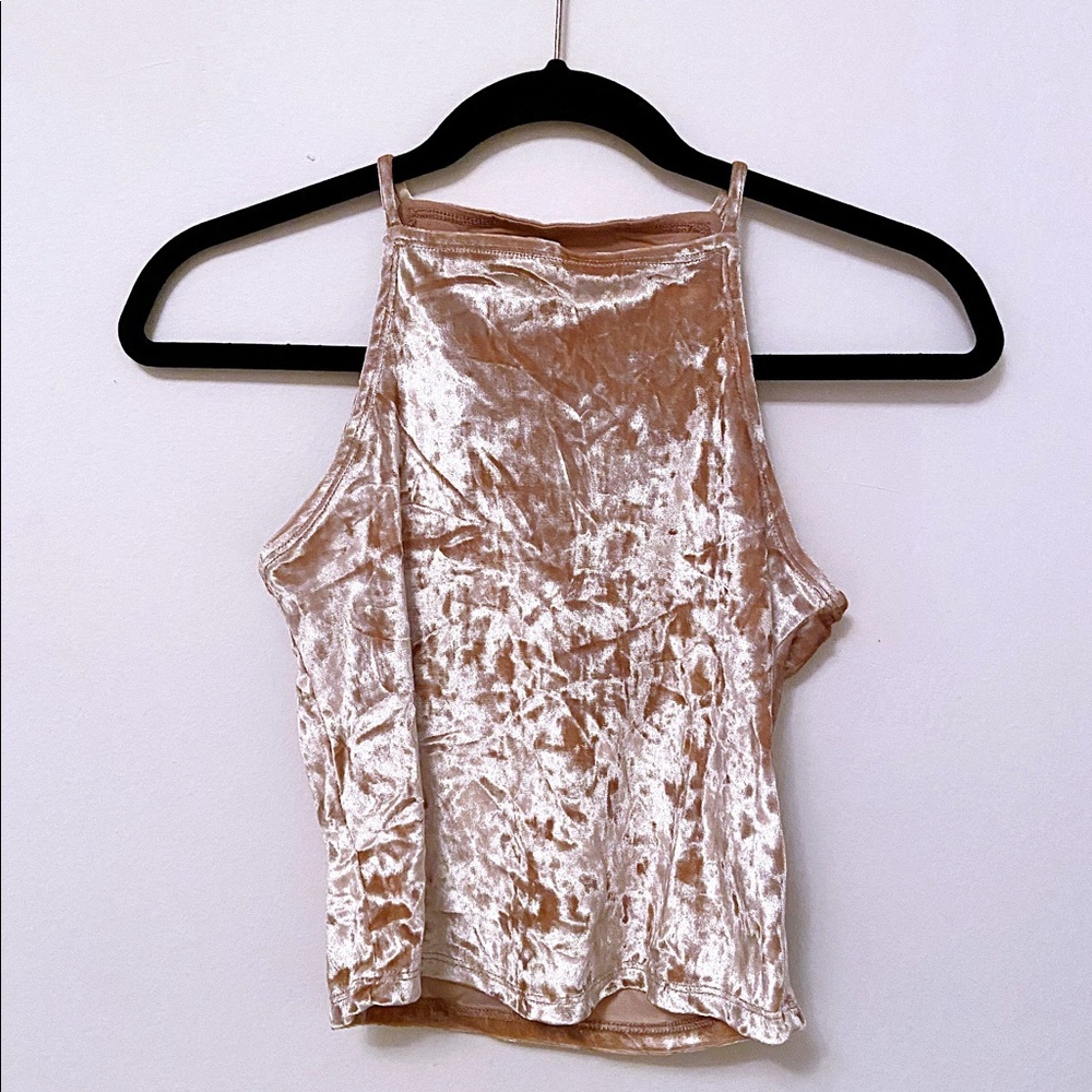 Gold Crushed Velvet Crop Top | S…